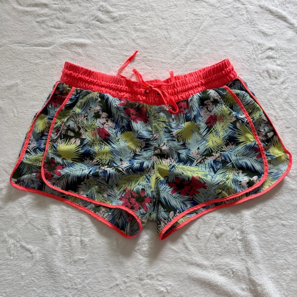 No Boundaries Floral Athletic Shorts with Coral Trim